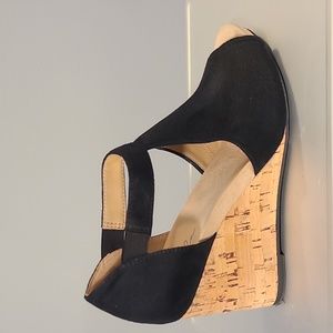 Black Open-toe Espadrille Wedges